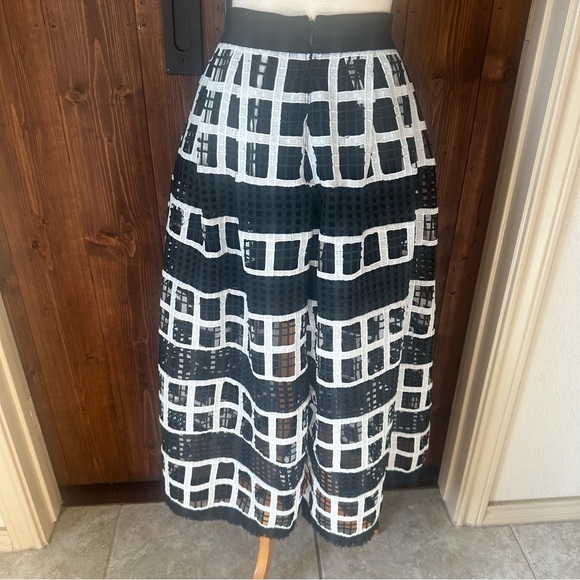 Alexis Albina Windowpane-Check Mesh-Knit Midi Skirt Black/White Women's Size S - Picture 3 of 11